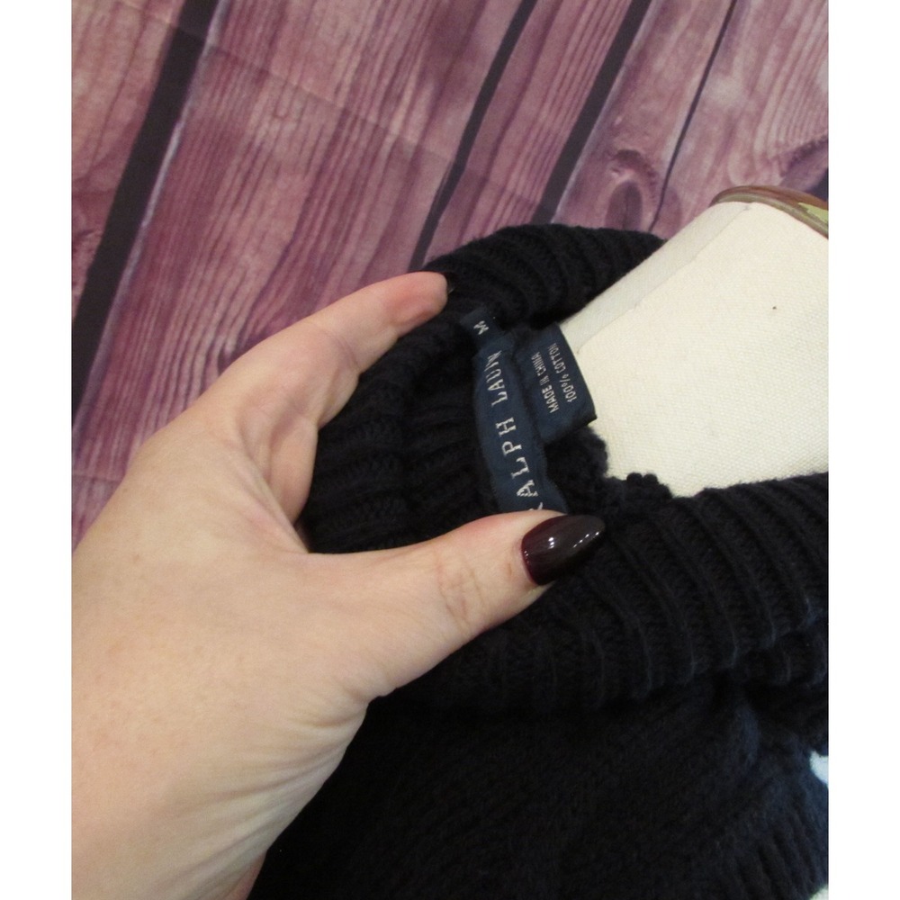 VTG 90s Ralph Lauren Black Cable Knit Sleeveless Turtleneck Dress Size M Cotton - Picture 6 of 7